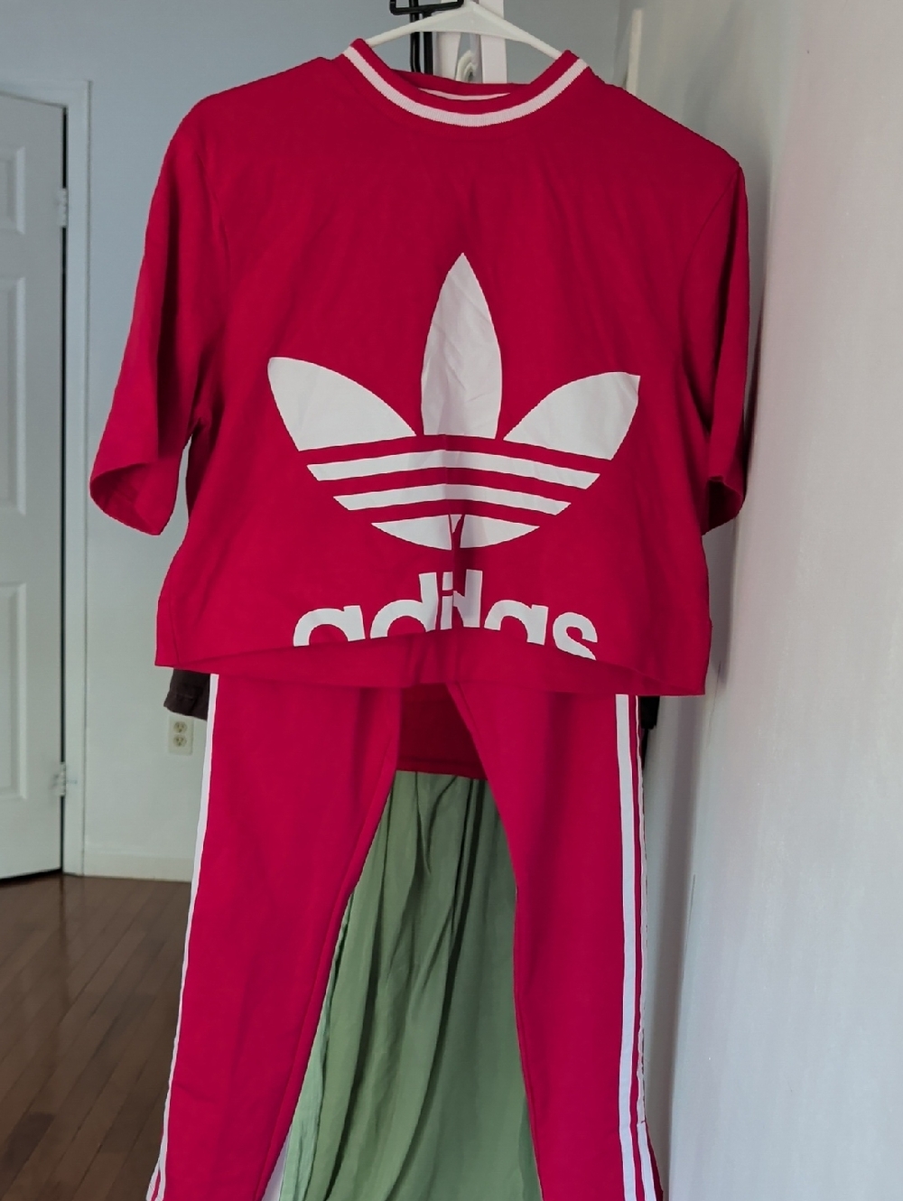 adidas Pink Crop Top and Track Pants Set with White Trefoil